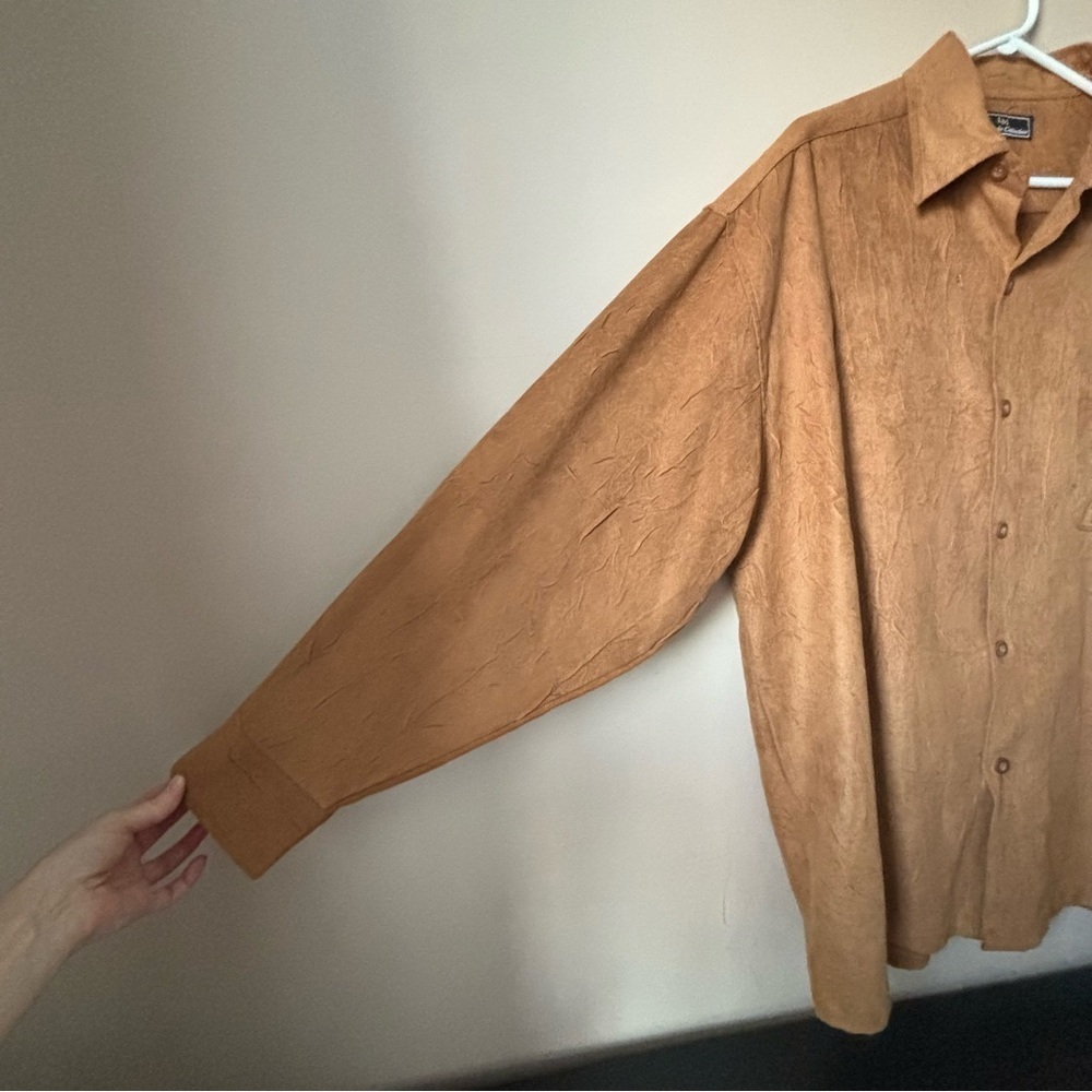 Faux Suede Textured Button Up Shirt Western Le Monde Collection Sz L - Picture 5 of 12